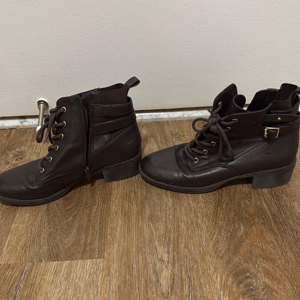 Brown ankle combat boots with gold detailing size 8